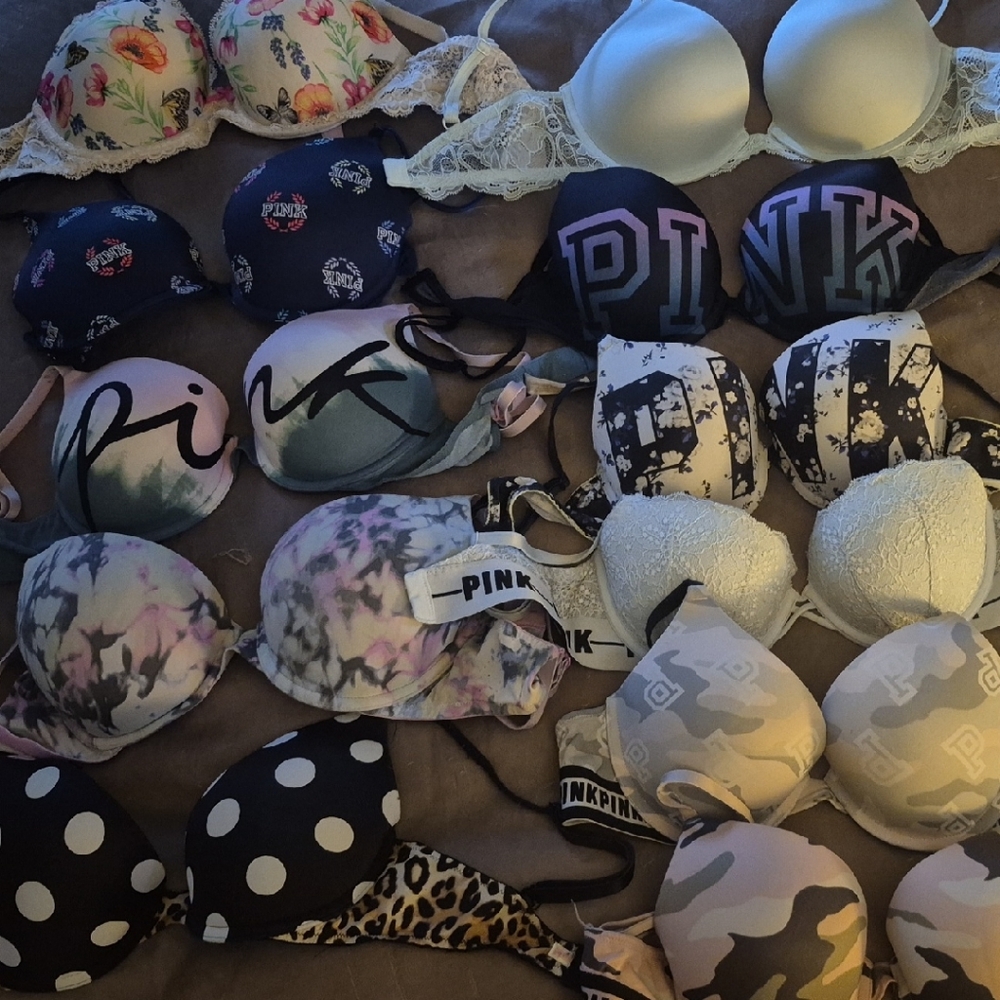 PINK Victoria's Secret Mixed Pattern Push-Up Bras - Floral, Camo & Polka Dot